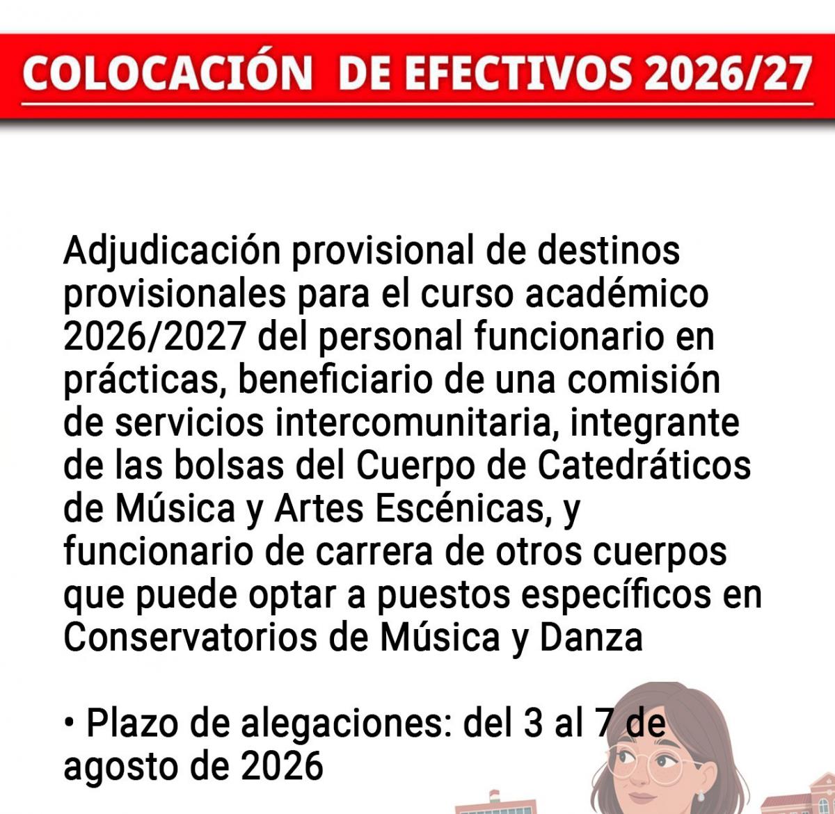 Destinos provisionales 2026