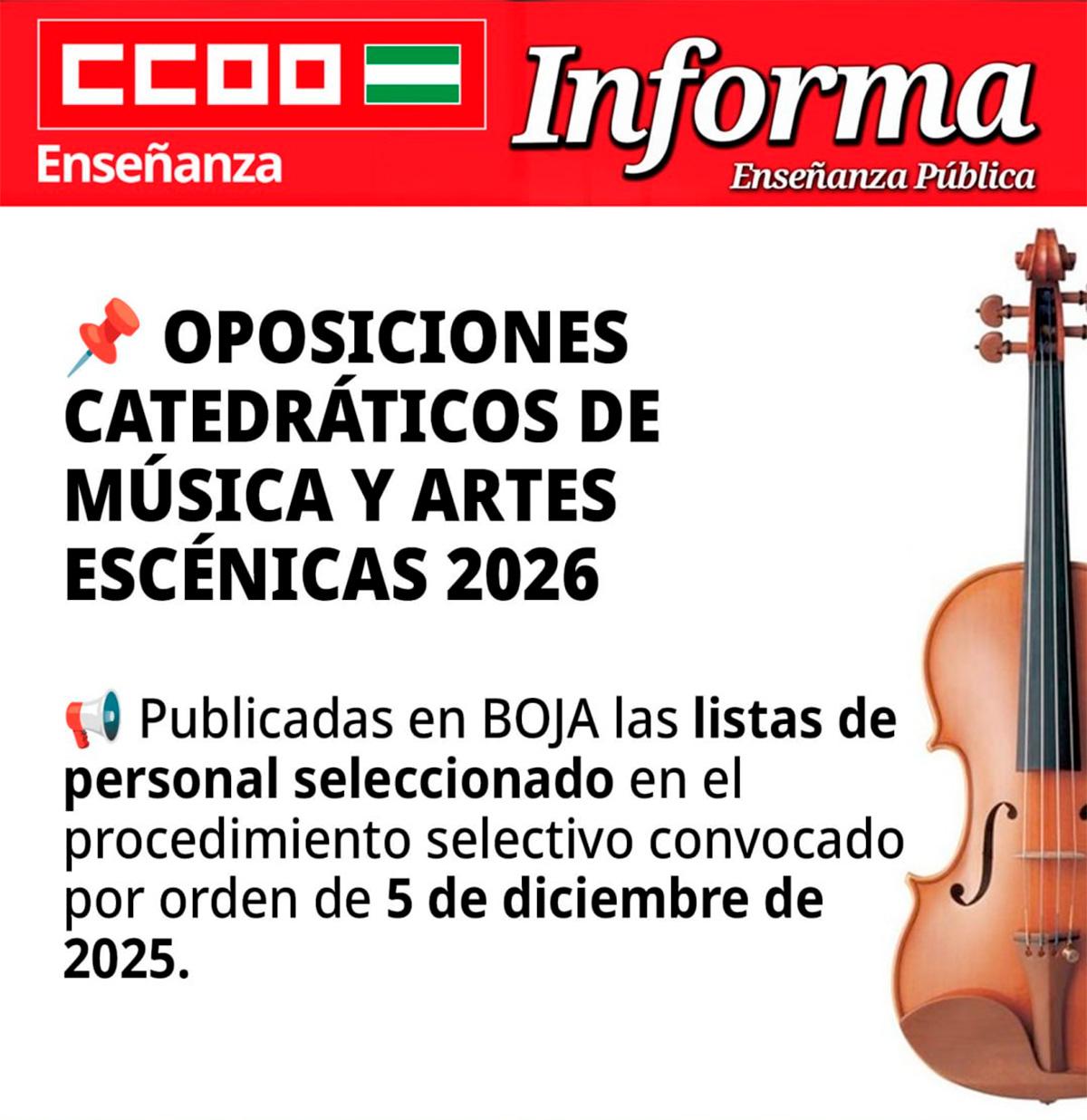 Oposiciones catedráticos de música y artes escénicas 2026