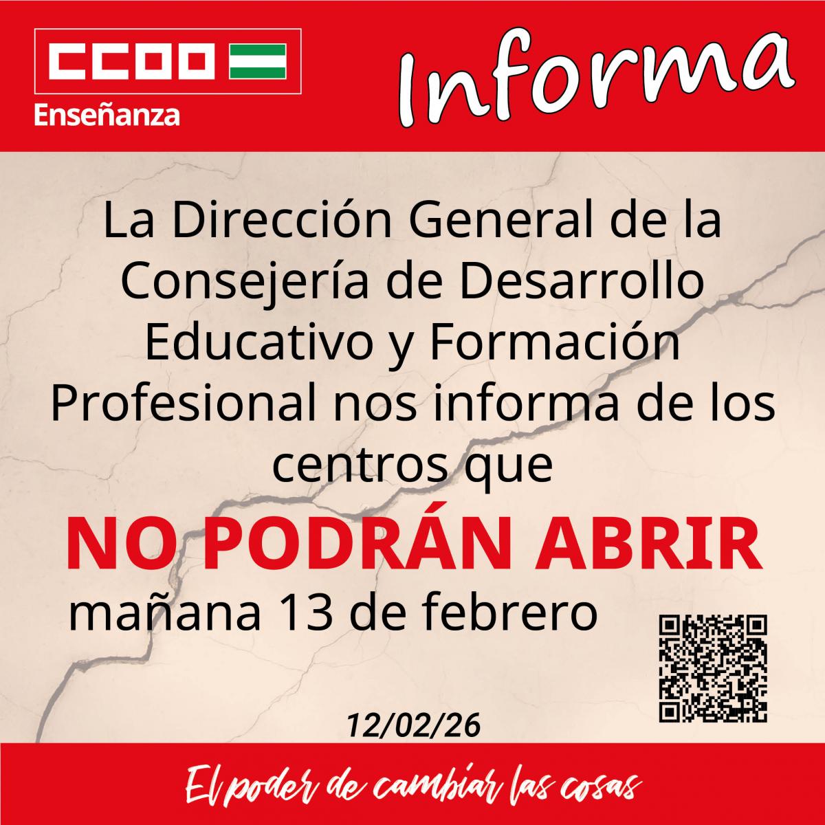 Centros que no pueden abrir el 12 de febrero