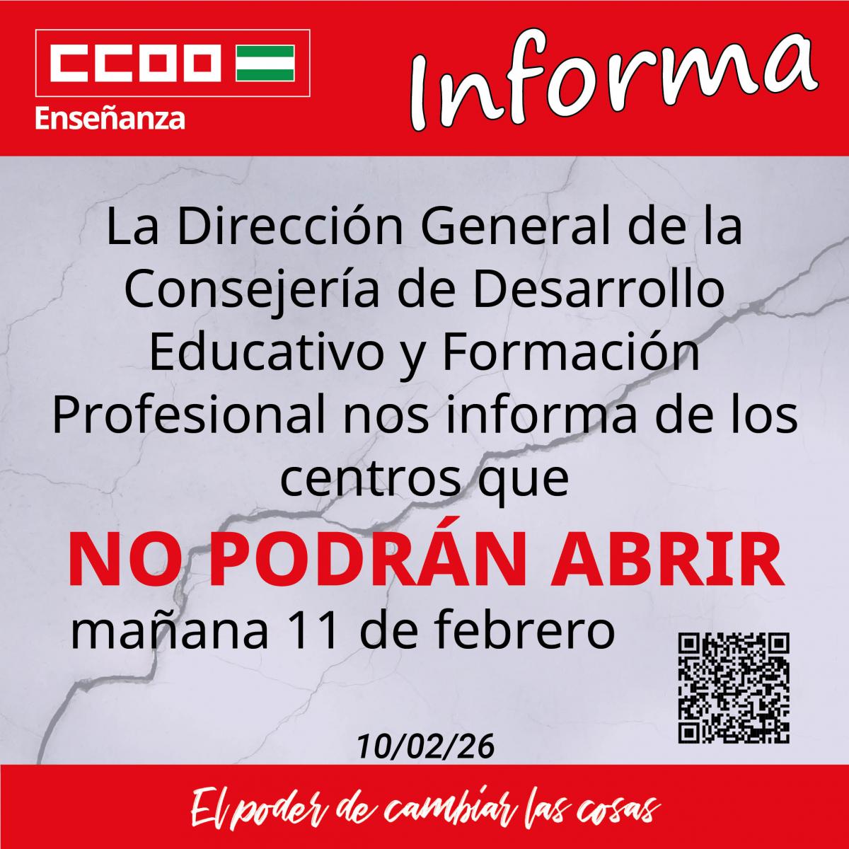 Centros que no pueden abrir el 11 de febrero